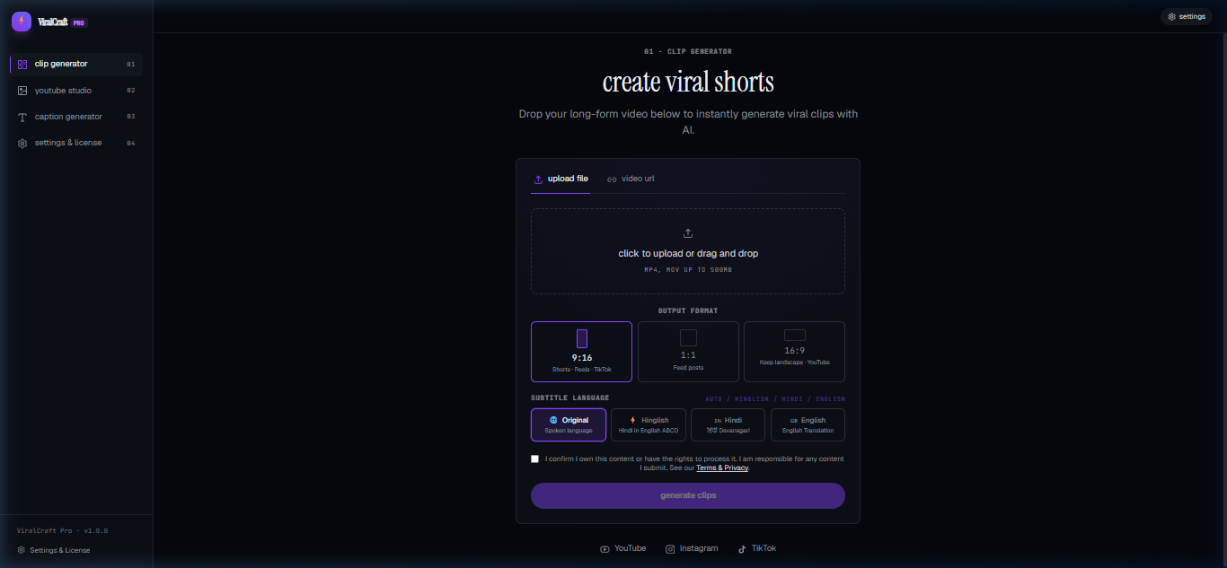 ViralCraft Pro Real Interface